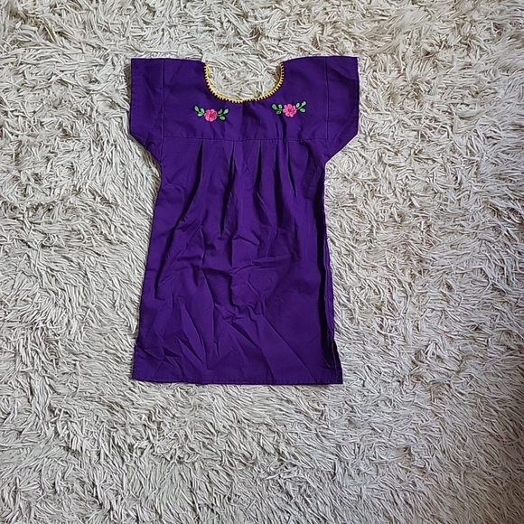 Little Girl's Mexican Dress Floral Embroidery Purple Multicolor Toddler Baby - 2 - Picture 7 of 9